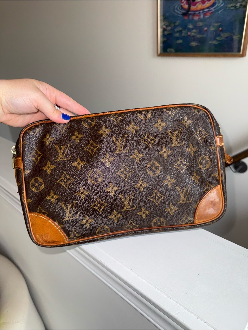 Louis Vuitton Brown Monogram Canvas Toiletry/Travel Pouch with Tan Trim